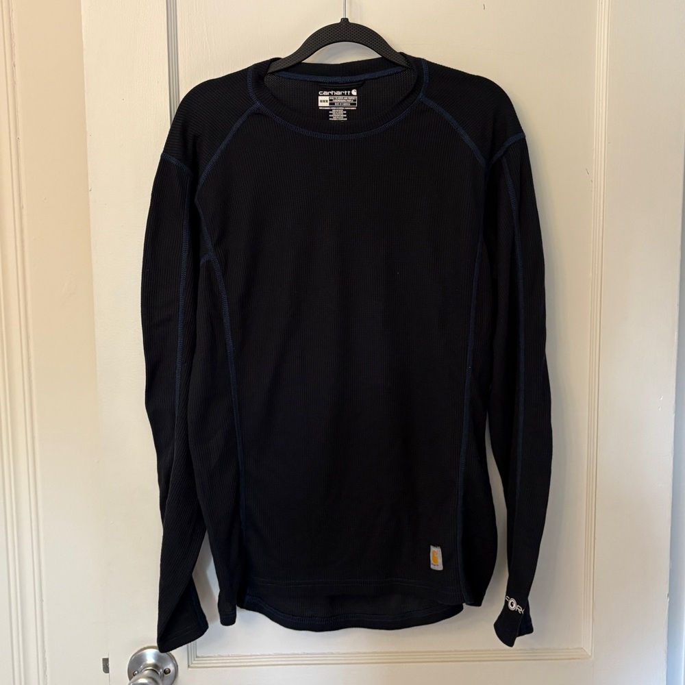 Carhartt Black Waffle Thermal Shirt with Gold Logo Patch